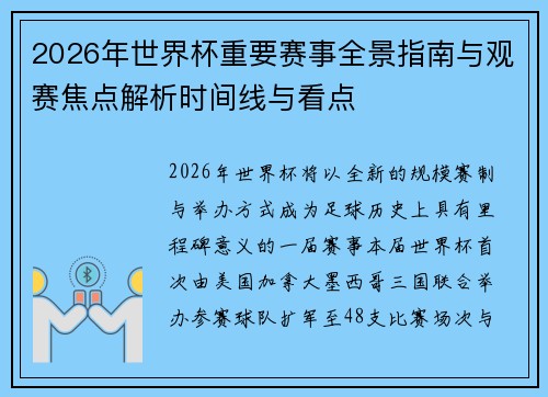 2026年世界杯重要赛事全景指南与观赛焦点解析时间线与看点